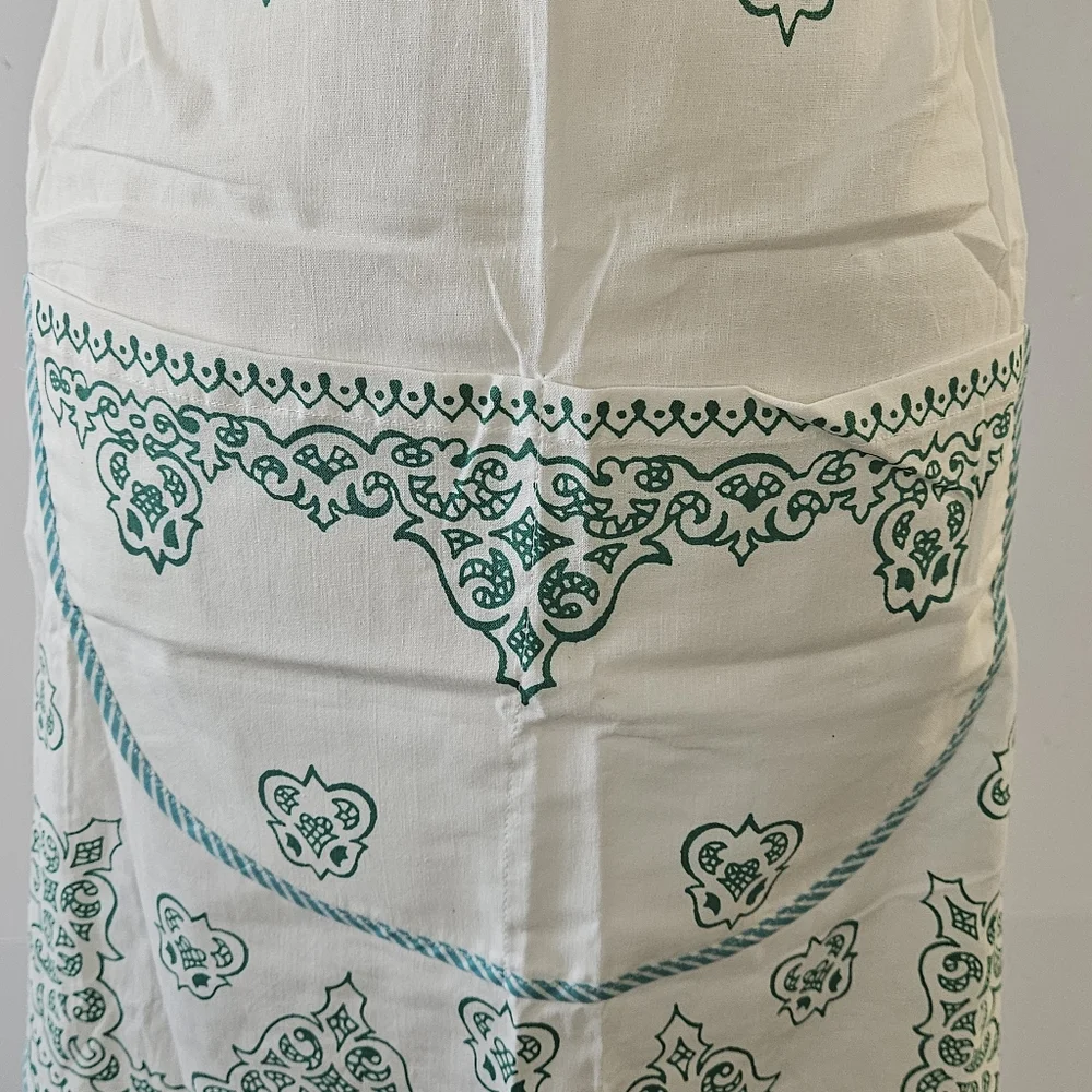 VTG Cotton Kitchen Apron & Bandana Set Blue Green Teal Swirled Design Pattern. - Picture 5 of 16